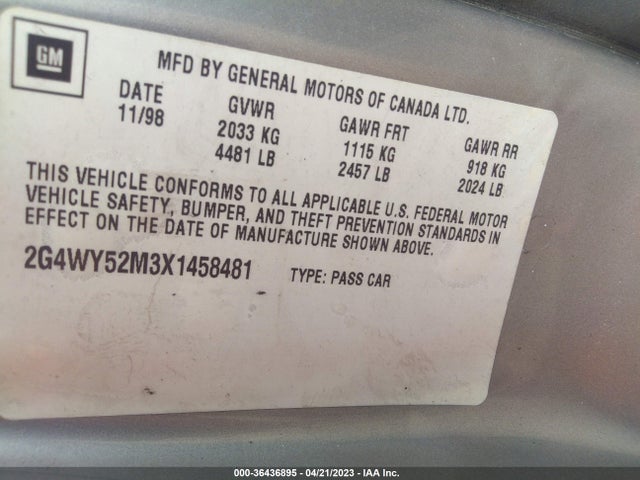 Продаж на аукціоні авто 1999 Buick Century Limited, vin: 2G4WY52M3X1458481, номер лоту: 36436895