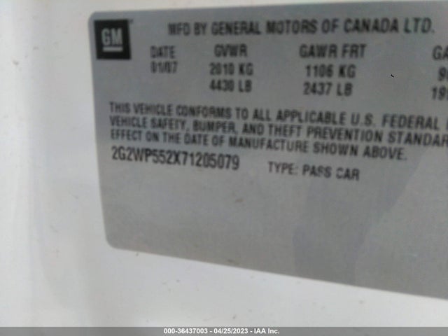 2007 PONTIAC GRAND PRIX VIN: 2G2WP552X71205079