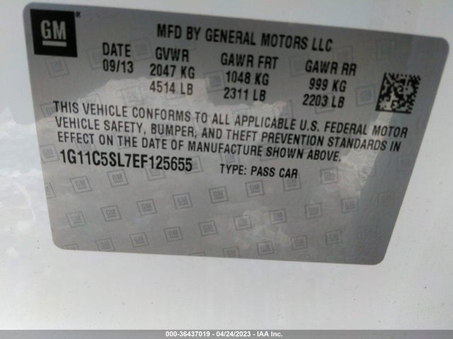 2014 CHEVROLET MALIBU LT VIN: 1G11C5SL7EF125655