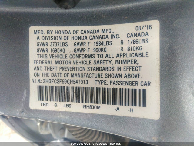 Honda Civic Sedan Lx 2016 2HGFC2F59GH541913 Image 9