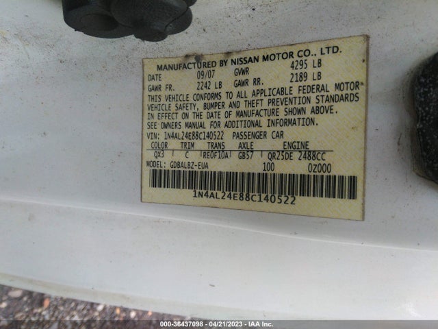 2008 NISSAN ALTIMA 2.5 S VIN: 1N4AL24E88C140522