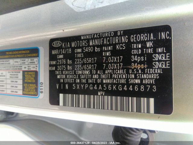 5XYPG4A56KG446873 KIA Sorento Lx V6