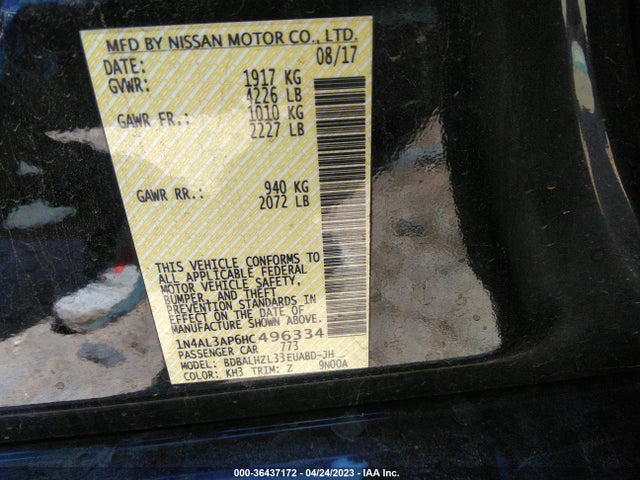 Nissan Altima 2.5 Sr 2017 1N4AL3AP6HC496334 Image 9