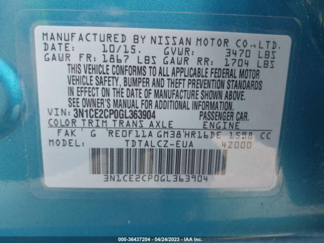 3N1CE2CP0GL363904 Nissan Versa Note S Plus