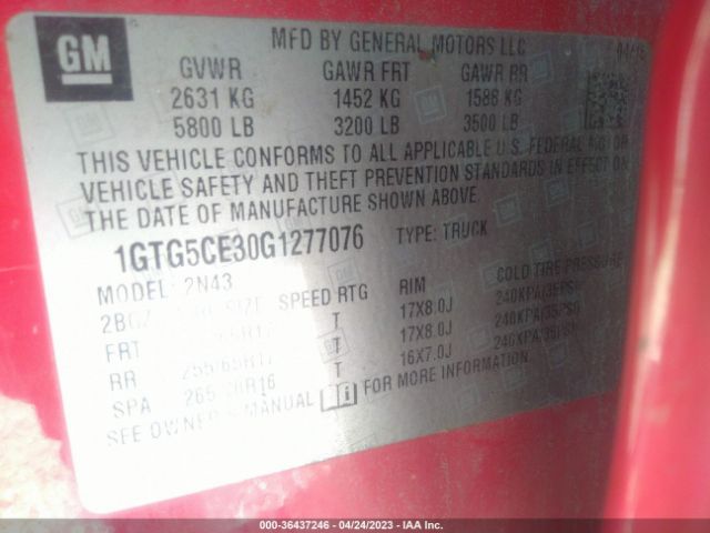1GTG5CE30G1277076 GMC Canyon 2wd Sle