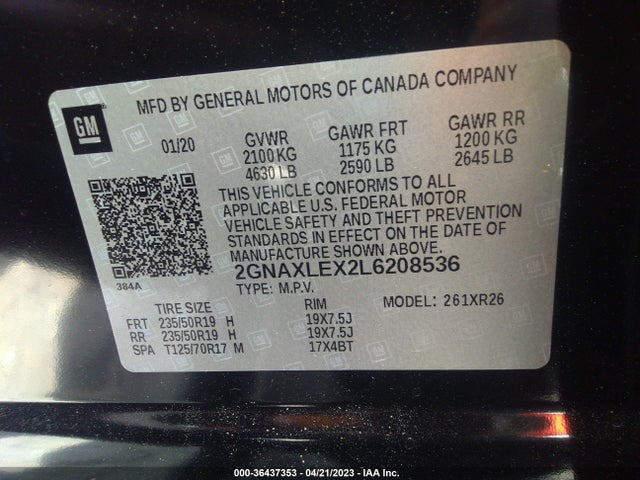 Chevrolet EQUINOX LT 2020 2GNAXLEX2L6208536 Image 9