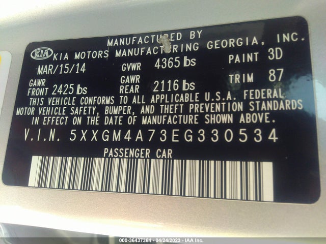 KIA Optima Lx 2014 5XXGM4A73EG330534 Image 11
