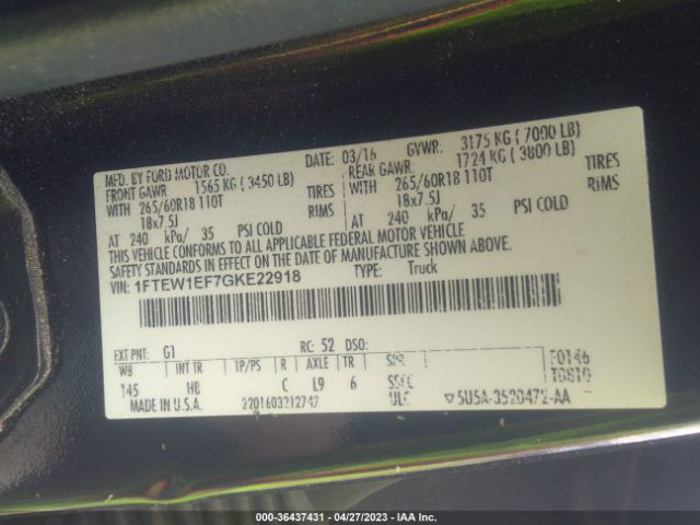 1FTEW1EF7GKE22918 Ford F-150 Xlt/xl/lariat/platinum