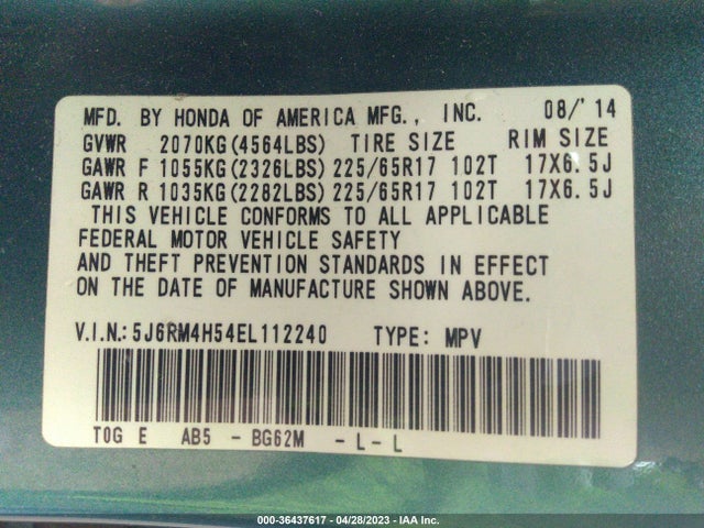 Honda CR-V EX 2014 5J6RM4H54EL112240 Image 9