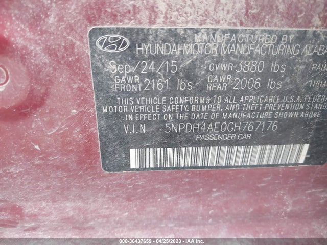 Hyundai ELANTRA SE 2016 5NPDH4AE0GH767176 Image 10