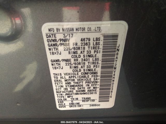 JN8AT2MV4HW023615 Nissan Rogue Sl