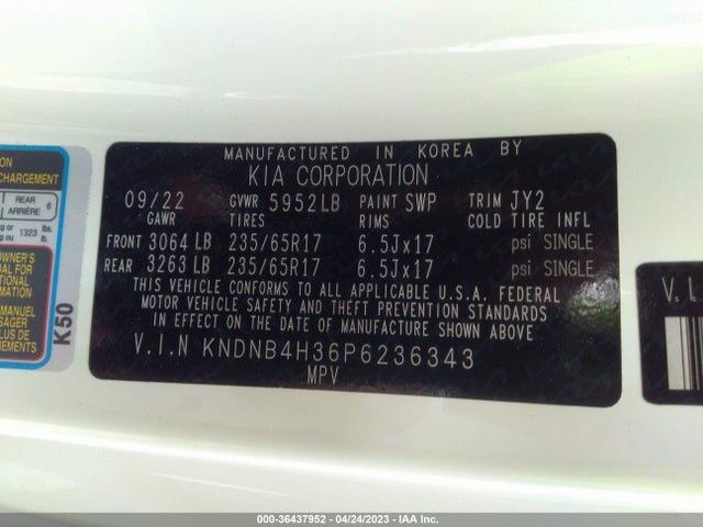 2023 Kia Carnival, VIN: KNDNB4H36P6236343