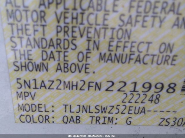 5N1AZ2MH2FN221998 Nissan Murano Platinum