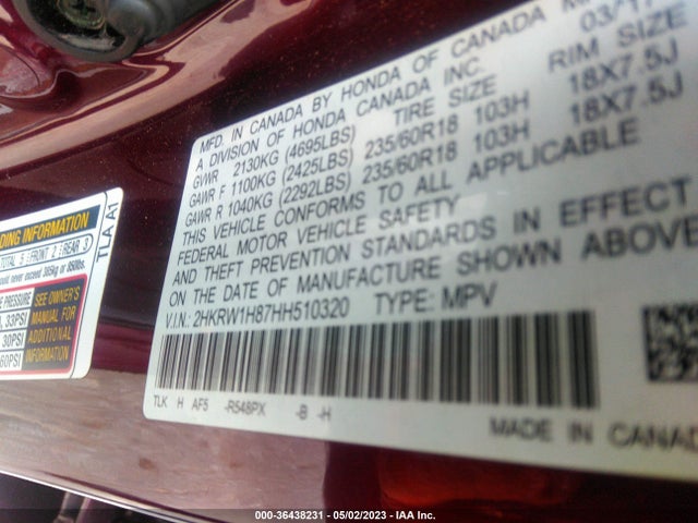 Honda Cr-v Ex-l 2017 2HKRW1H87HH510320 Image 9