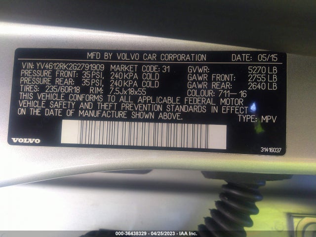 2016 VOLVO XC60 T5 PREMIER VIN: YV4612RK2G2791909