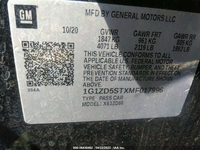 Chevrolet MALIBU LT 2021 1G1ZD5STXMF017996 Image 9