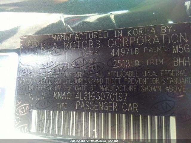 KNAGT4L31G5070197 KIA Optima Lx