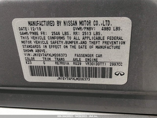 2020 INFINITI Q50 3.0T LUXE VIN: JN1EV7APXLM206373