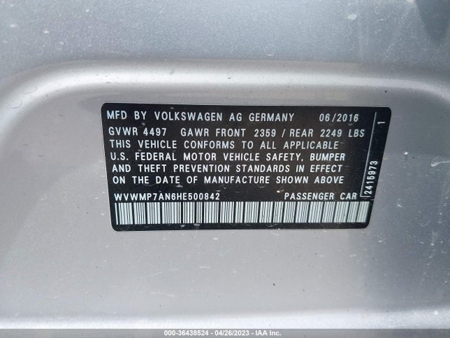 2017 Volkswagen CC, VIN: WVWMP7AN6HE500842