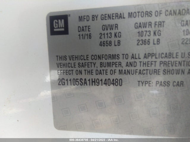 Chevrolet IMPALA 1LT 2017 2G1105SA1H9140480 Image 9