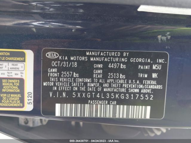 5XXGT4L35KG317552 KIA Optima Lx