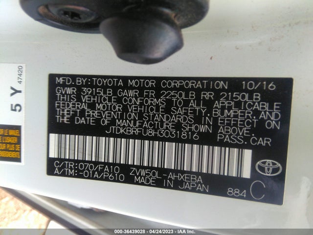 Toyota Prius Two/two Eco/three 2017 JTDKBRFU8H3031816 Image 10