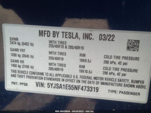 5YJSA1E55NF473319 Tesla MODEL S