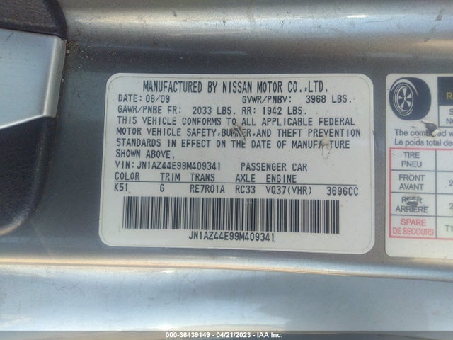 2009 NISSAN 370Z VIN: JN1AZ44E99M409341
