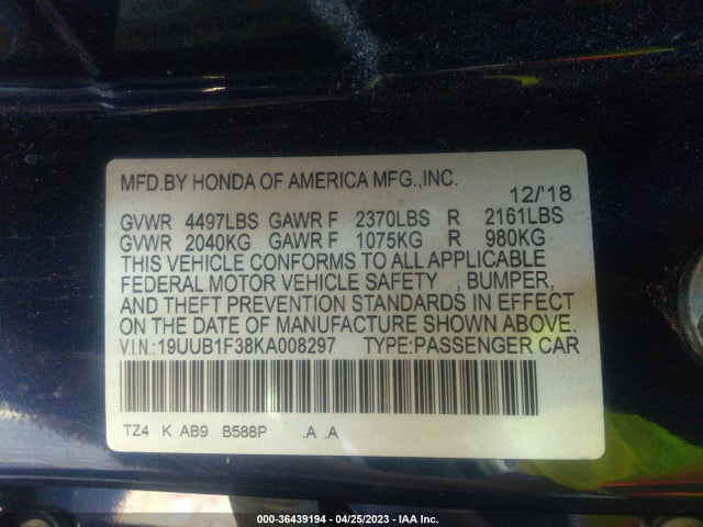 Acura TLX 2019 19UUB1F38KA008297 Image 9