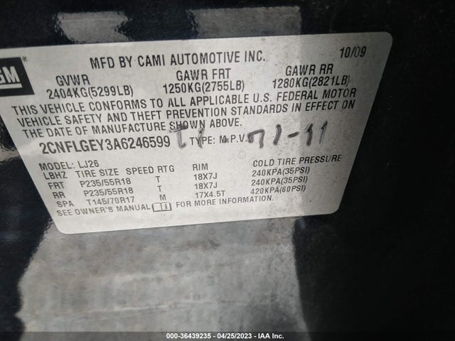 2010 CHEVROLET EQUINOX LTZ VIN: 2CNFLGEY3A6246599