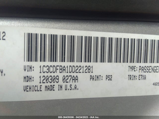 2013 DODGE DART SXT VIN: 1C3CDFBA1DD221281