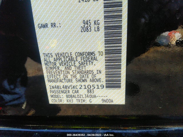 Nissan Altima 2.5 S 2019 1N4BL4BV5KC210519 Image 11
