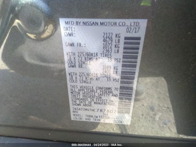 5N1AT2MV7HC787807 Nissan Rogue Sl