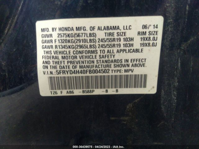 5FRYD4H40FB004502 Acura Mdx Tech Pkg