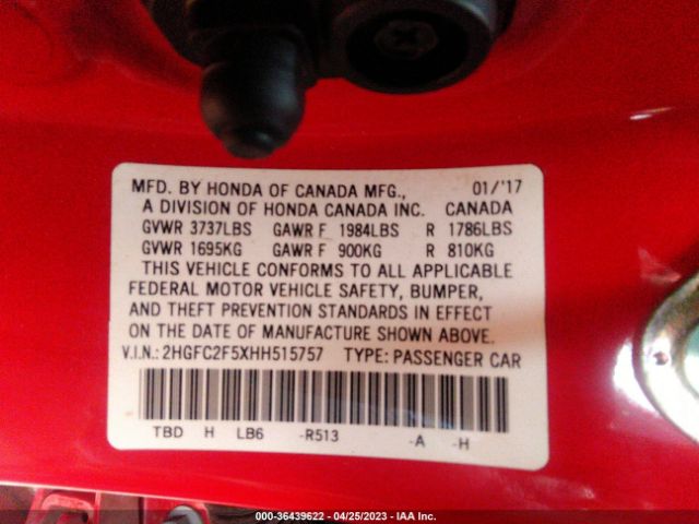 2HGFC2F5XHH515757 Honda Civic Sedan Lx