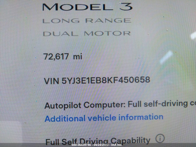 Tesla Model 3 Long Range/performance 2019 5YJ3E1EB8KF450658 Image 9
