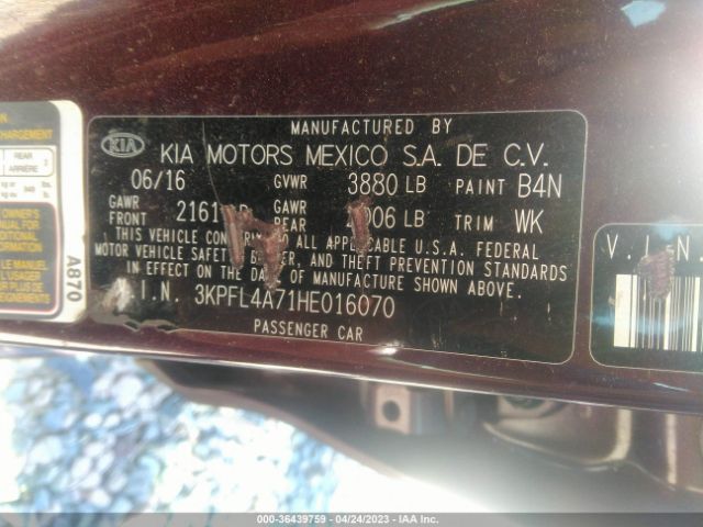 3KPFL4A71HE016070 KIA FORTE LX