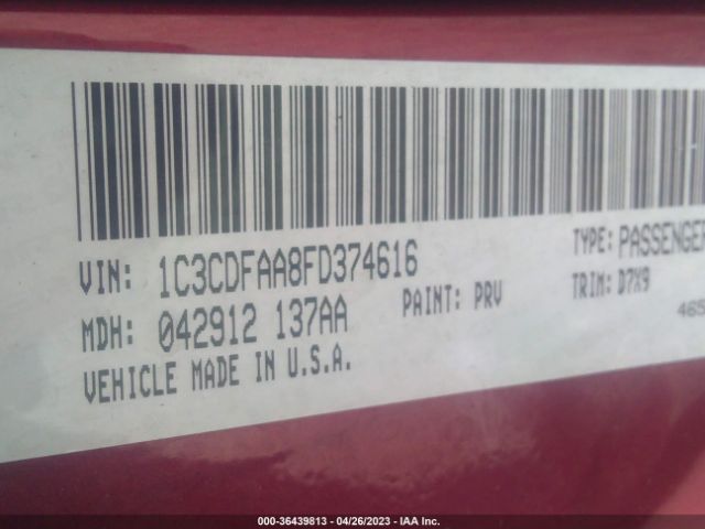 1C3CDFAA8FD374616 Dodge DART SE