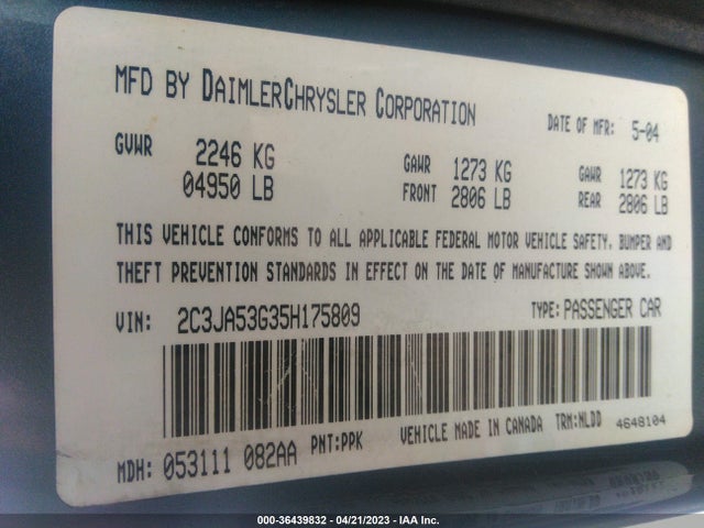 2005 CHRYSLER 300 300 TOURING VIN: 2C3JA53G35H175809