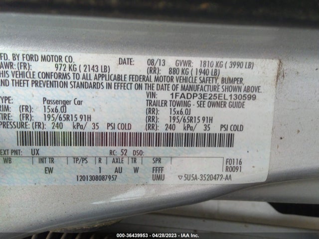 2014 FORD FOCUS S VIN: 1FADP3E25EL130599
