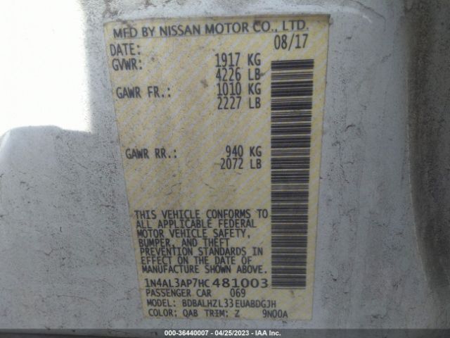 1N4AL3AP7HC481003 Nissan Altima 2.5 Sr