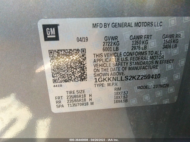 GMC ACADIA SLE 2019 1GKKNLLS2KZ259410 Image 9