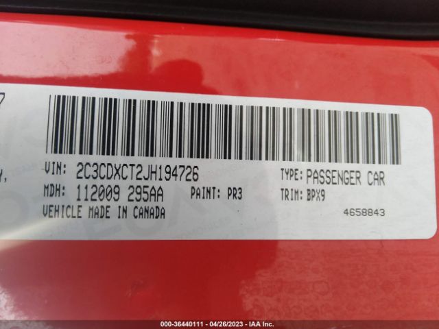 2C3CDXCT2JH194726 Dodge CHARGER R/T