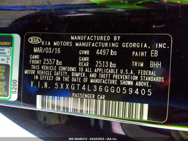 5XXGT4L36GG059405 KIA Optima Lx