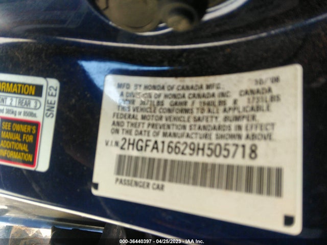 2009 HONDA CIVIC SDN LX-S VIN: 2HGFA16629H505718