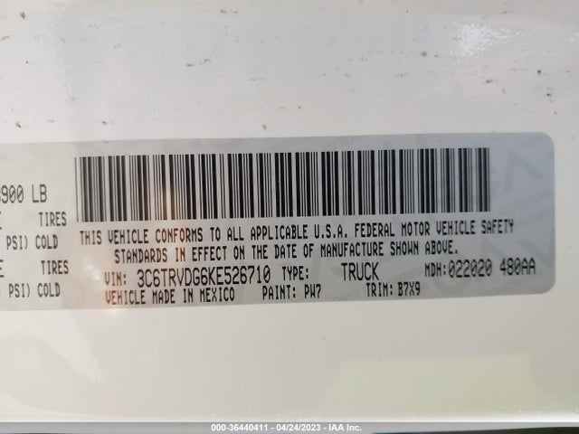 3C6TRVDG6KE526710 RAM Promaster Cargo Van