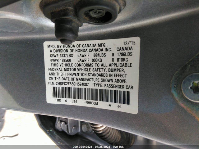 Honda Civic Sedan Lx 2016 2HGFC2F55GH524087 Image 9