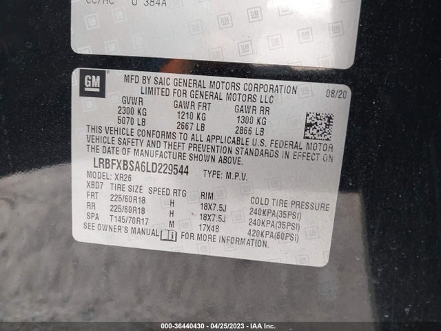 2020 BUICK ENVISION PREFERRED VIN: LRBFXBSA6LD229544