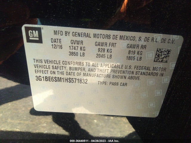 Chevrolet CRUZE LT 2017 3G1BE6SM1HS571832 Image 10