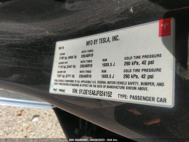 Tesla Model 3 Range Battery 2018 5YJ3E1EA8JF024152 Image 10